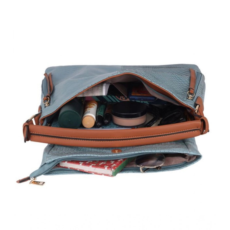 Mayawye Women's Faux Leather Textured Sling Bag (Blue)