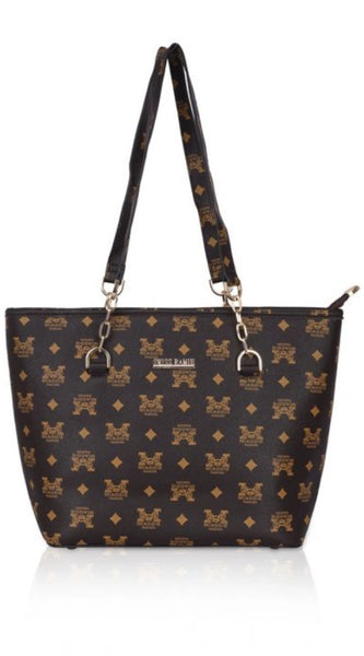 Mayawye Women's Faux Leather Printed Tote Bag (Brown)