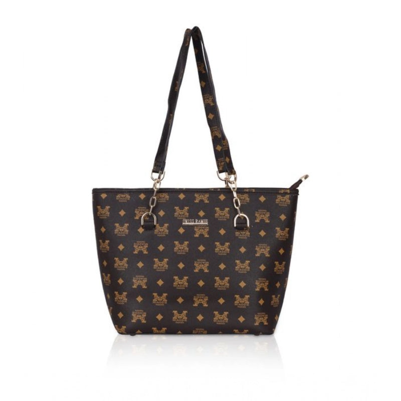 Mayawye Women's Faux Leather Printed Tote Bag (Brown)
