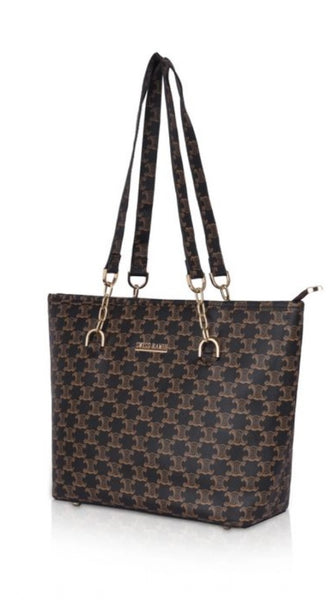 Mayawye Women's Faux Leather Printed Tote Bag (Brown)