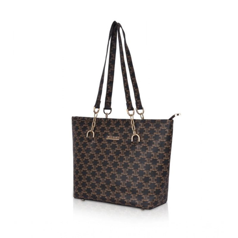 Mayawye Women's Faux Leather Printed Tote Bag (Brown)