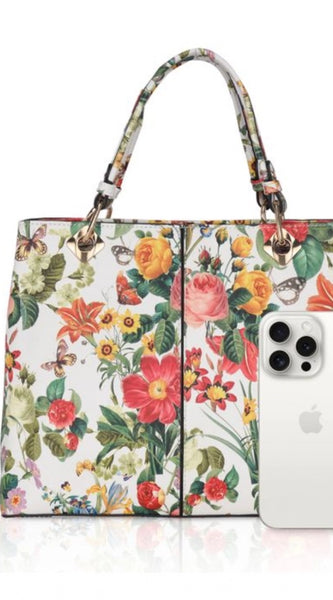 Mayawye Women's Faux Leather Printed Handheld Bag (White Orang)