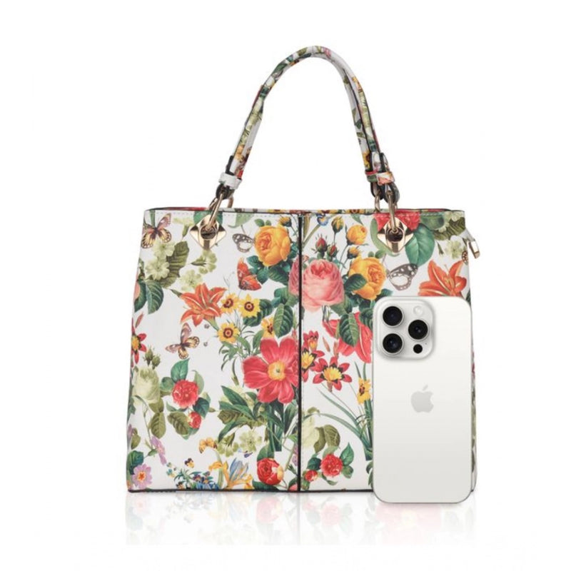 Mayawye Women's Faux Leather Printed Handheld Bag (White Orang)