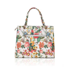 Mayawye Women's Faux Leather Printed Handheld Bag (White Orang)