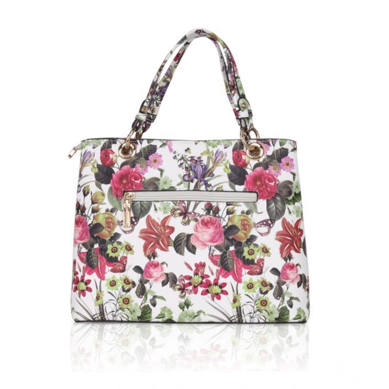 Mayawye Women's Faux Leather Printed Handheld Bag (White Pink)