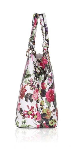 Mayawye Women's Faux Leather Printed Handheld Bag (White Pink)