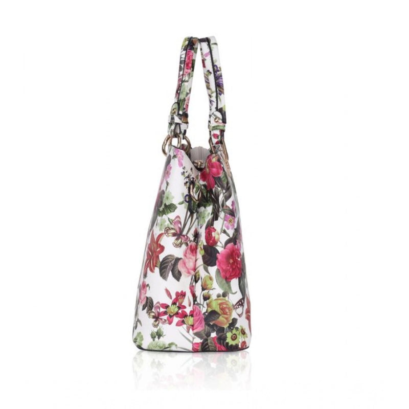 Mayawye Women's Faux Leather Printed Handheld Bag (White Pink)