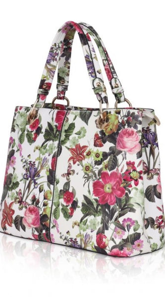 Mayawye Women's Faux Leather Printed Handheld Bag (White Pink)