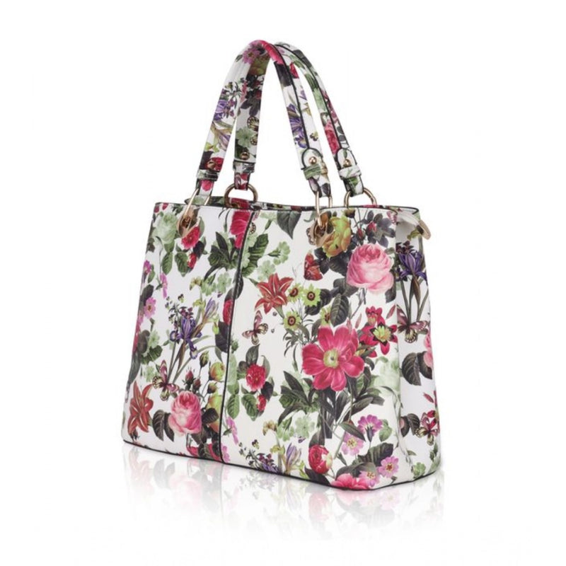 Mayawye Women's Faux Leather Printed Handheld Bag (White Pink)