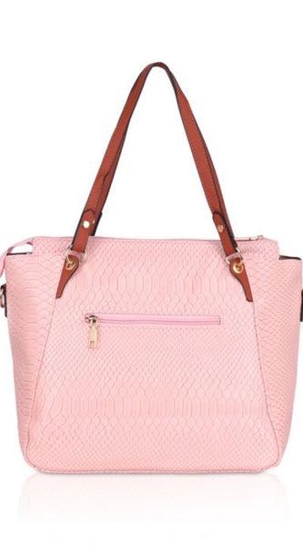 Mayawye Women's Faux Leather Textured Tote Bag (Pink)