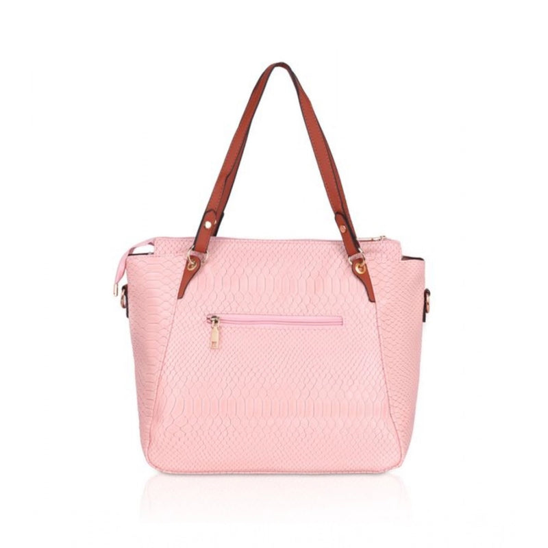 Mayawye Women's Faux Leather Textured Tote Bag (Pink)