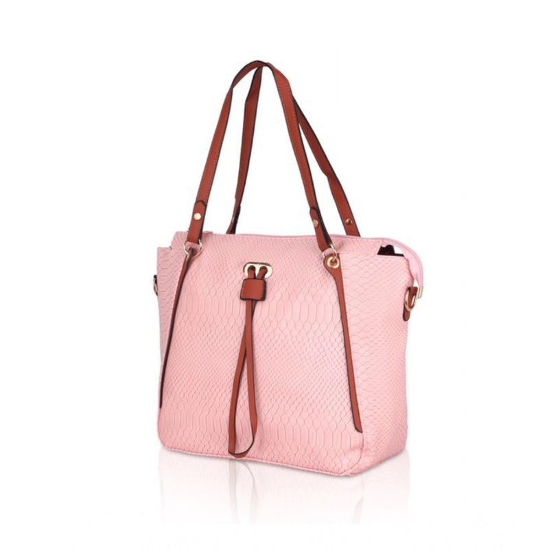 Mayawye Women's Faux Leather Textured Tote Bag (Pink)
