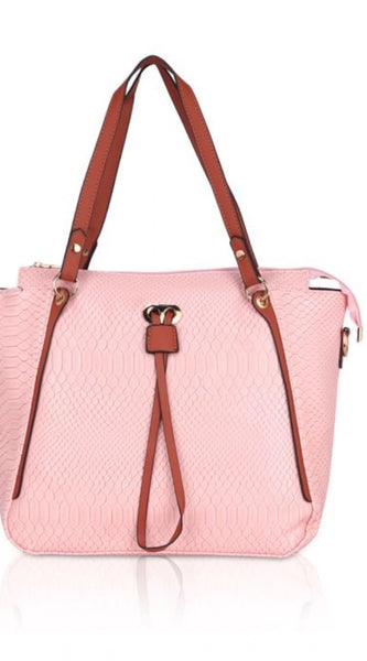 Mayawye Women's Faux Leather Textured Tote Bag (Pink)