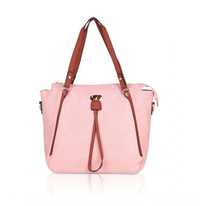 Mayawye Women's Faux Leather Textured Tote Bag (Pink)