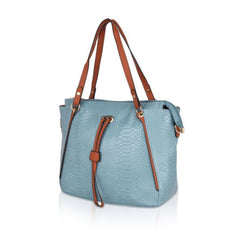 Mayawye Women's Faux Leather Textured Tote Bag (Blue)