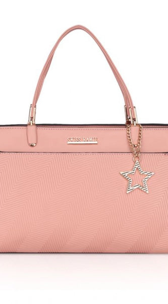 Mayawye Women's Faux Leather Textured Adjustable Long Belt Handbag (Pink)