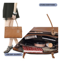 Mayawye Women's Faux Leather Textured Adjustable Long Belt Handbag (Brown)