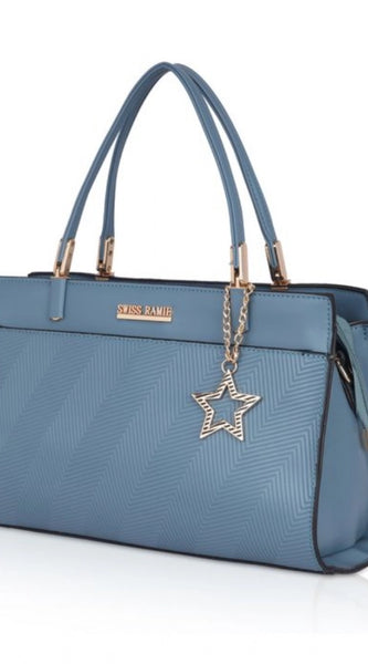 Mayawye Women's Faux Leather Textured Adjustable Long Belt Handbag (Blue)