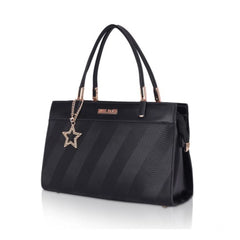 Mayawye Women's Faux Leather Textured Adjustable Long Belt Handbag (Black)