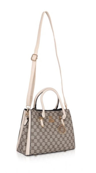 Mayawye Women's Faux Leather Printed Handbag (Beige)