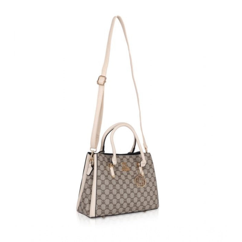 Mayawye Women's Faux Leather Printed Handbag (Beige)