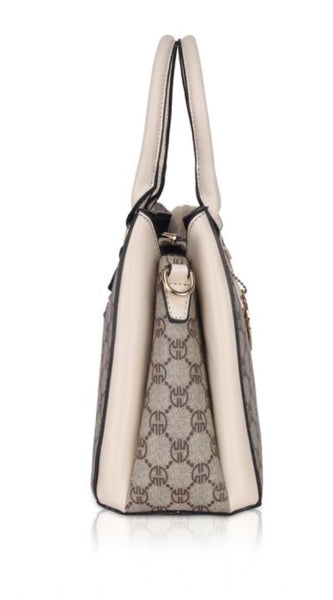 Mayawye Women's Faux Leather Printed Handbag (Beige)