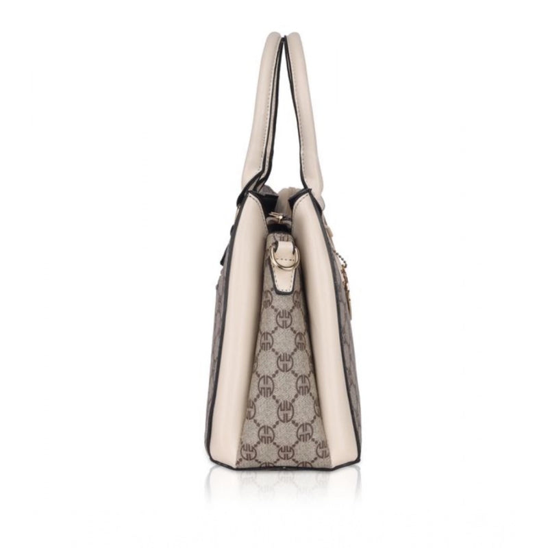 Mayawye Women's Faux Leather Printed Handbag (Beige)