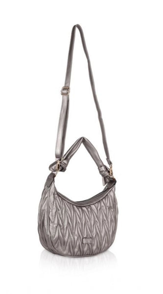 Mayawye Women's Faux Leather Textured Handbag (Silver Grey)