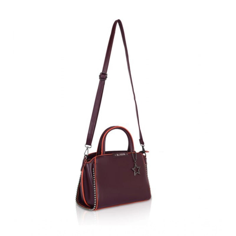 Mayawye Women's Faux Leather Metal Beads Handbag (Wine Red)