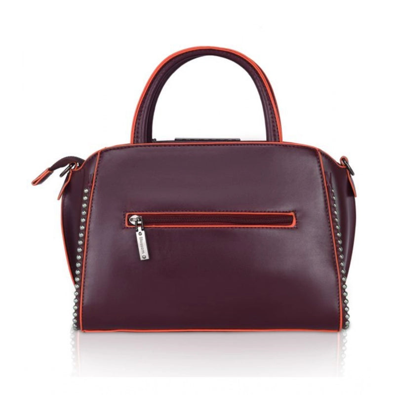 Mayawye Women's Faux Leather Metal Beads Handbag (Wine Red)