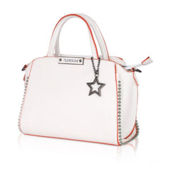 Mayawye Women's Faux Leather Metal Beads Handbag (White)
