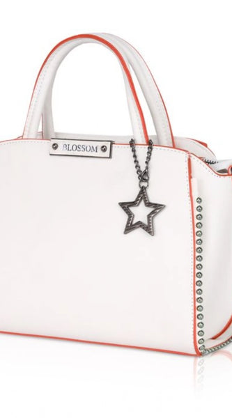 Mayawye Women's Faux Leather Metal Beads Handbag (White)