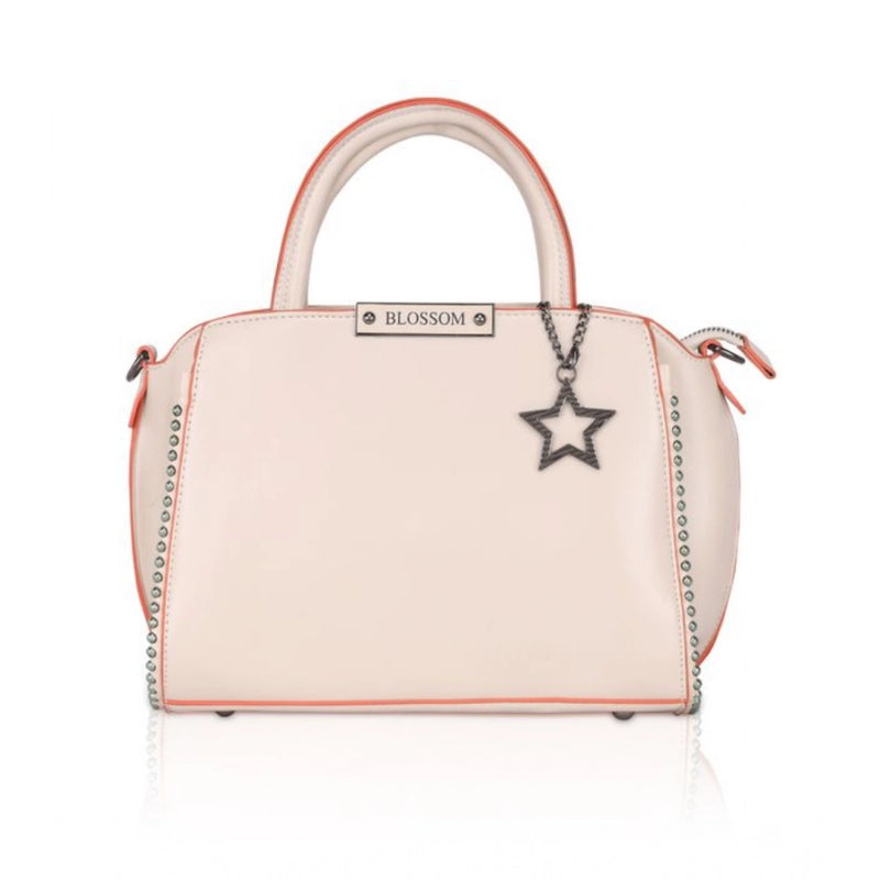 Mayawye Women's Faux Leather Metal Beads Handbag (Pink)