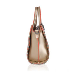 Mayawye Women's Faux Leather Metal Beads Handbag (Gold)