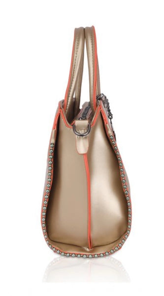 Mayawye Women's Faux Leather Metal Beads Handbag (Gold)