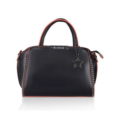 Mayawye Women's Faux Leather Metal Beads Handbag (Black)
