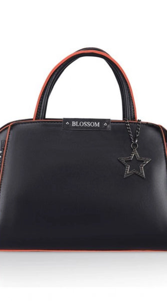 Mayawye Women's Faux Leather Metal Beads Handbag (Black)