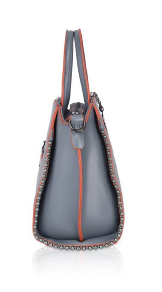 Mayawye Women's Faux Leather Metal Beads Handbag (Grey)