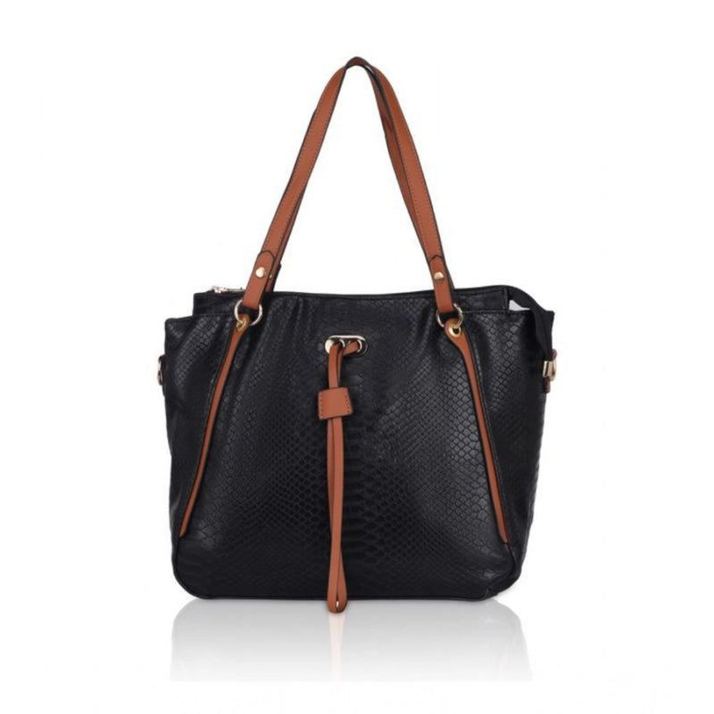 Mayawye Women's Faux Leather Textured Tote Bag (Black)