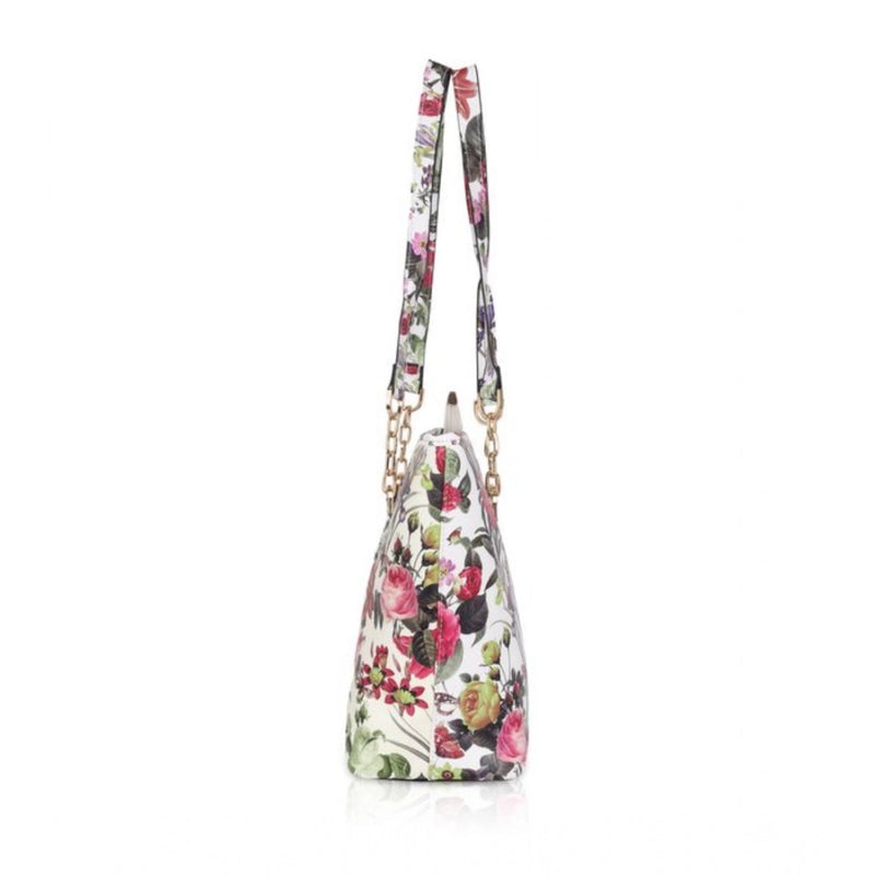 Mayawye Women's Faux Leather Printed Tote Bag (White Pink)