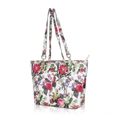 Mayawye Women's Faux Leather Printed Tote Bag (White Pink)