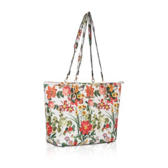 Mayawye Women's Faux Leather Printed Tote Bag (White Orang)