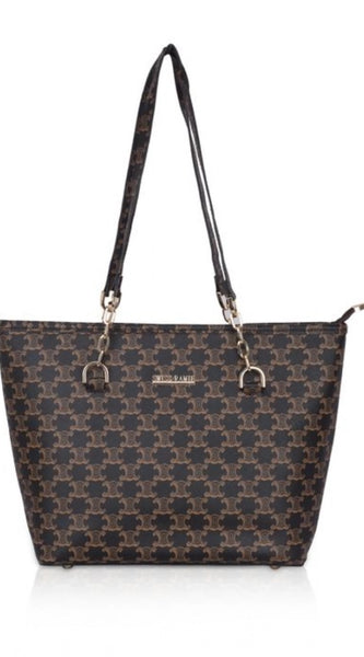 Mayawye Women's Faux Leather Printed Tote Bag (Brown)