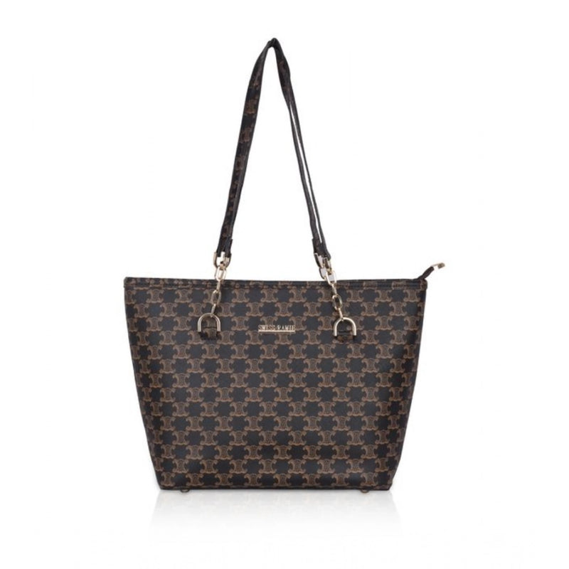 Mayawye Women's Faux Leather Printed Tote Bag (Brown)