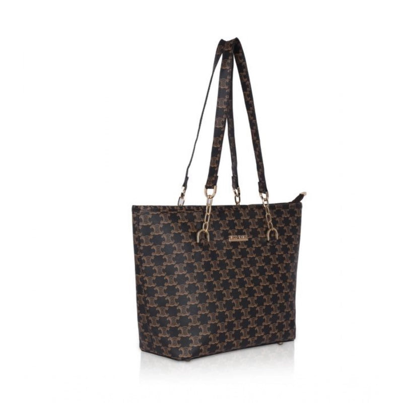 Mayawye Women's Faux Leather Printed Tote Bag (Brown)