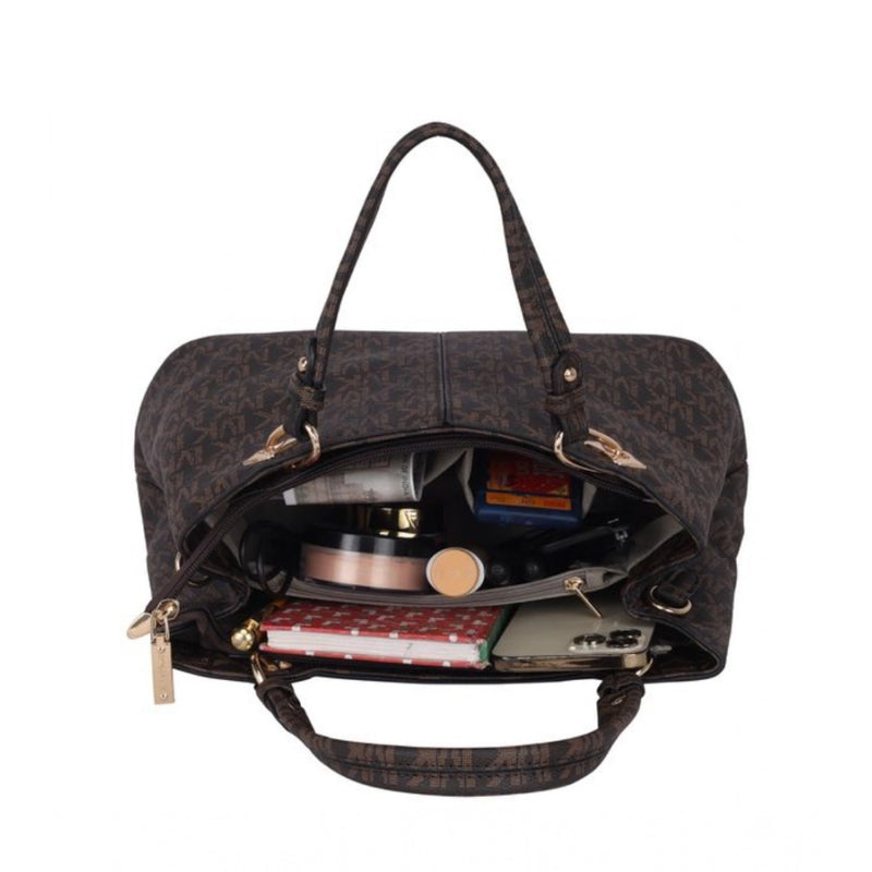 Mayawye Women's Faux Leather Printed Handheld Bag (Brown)