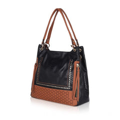 Mayawye Women's Faux Leather Textured Tote Bag (Black)