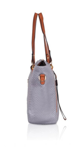 Mayawye Women's Faux Leather Textured Tote Bag (Grey)