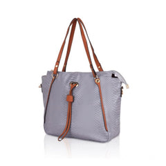 Mayawye Women's Faux Leather Textured Tote Bag (Grey)