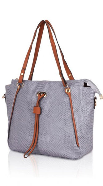 Mayawye Women's Faux Leather Textured Tote Bag (Grey)